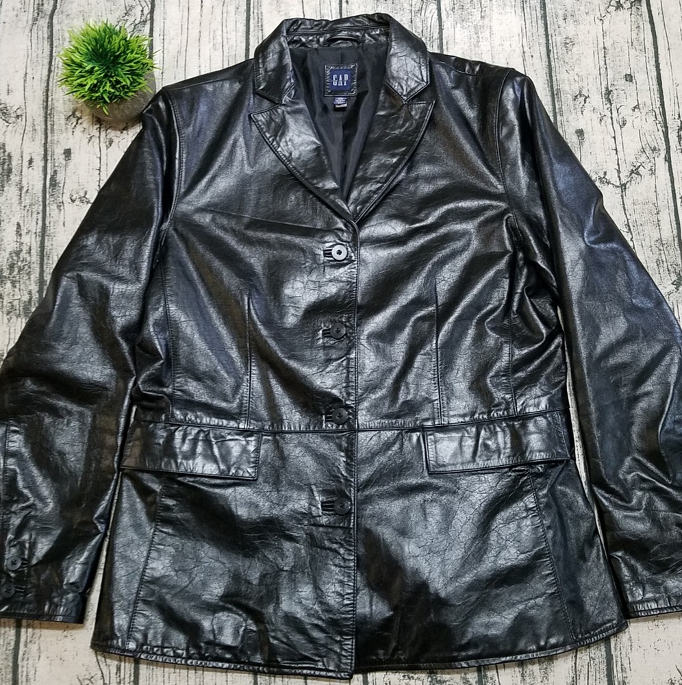Gap Womens Leather Coat, Large, Black